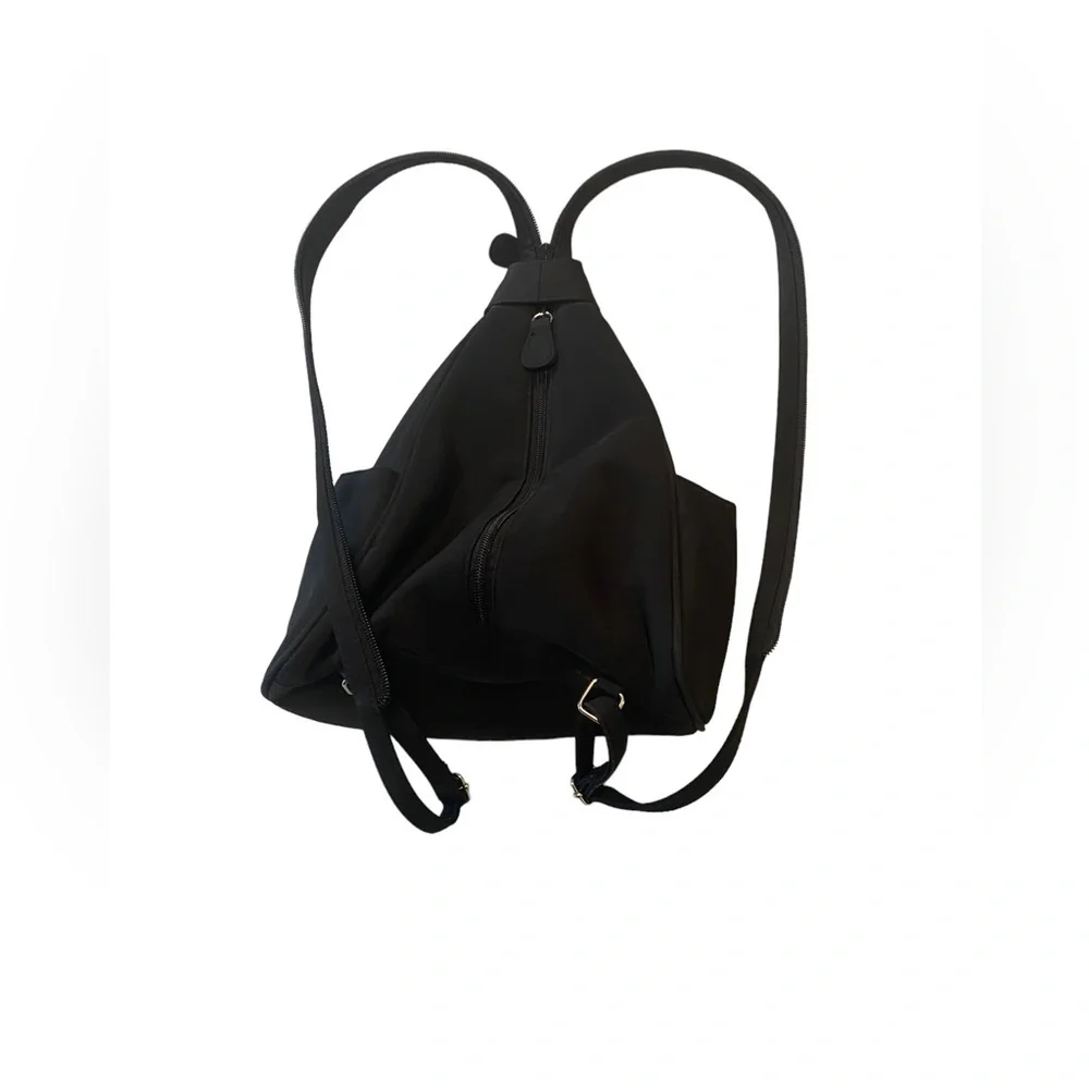 ETIENNE AIGNER small backpack bag purse all black silver logo zipper straps